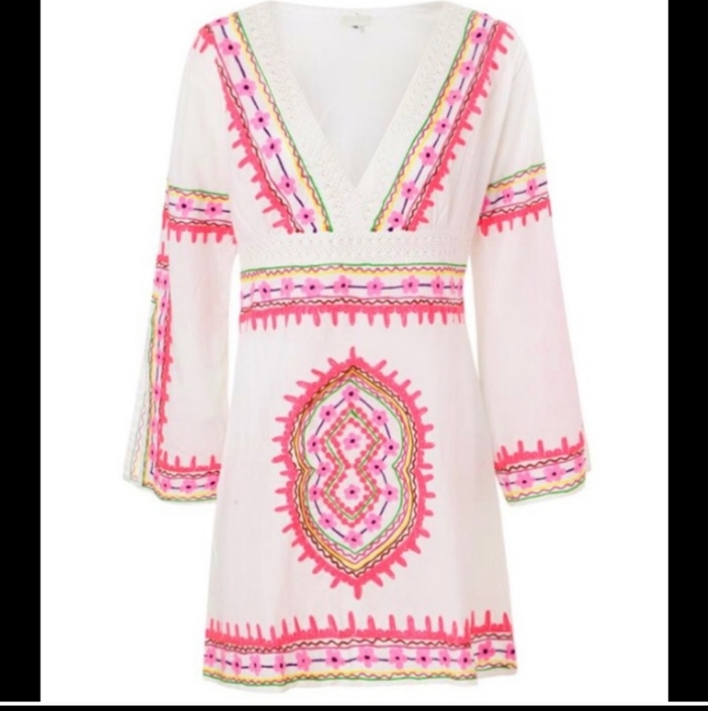 Neon Embriodered South Beach Coverup Dress